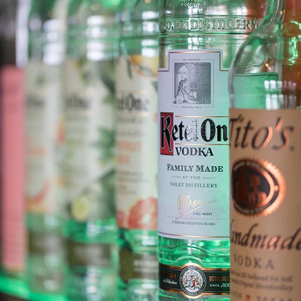 Bottles of alcohol displayed on bar
