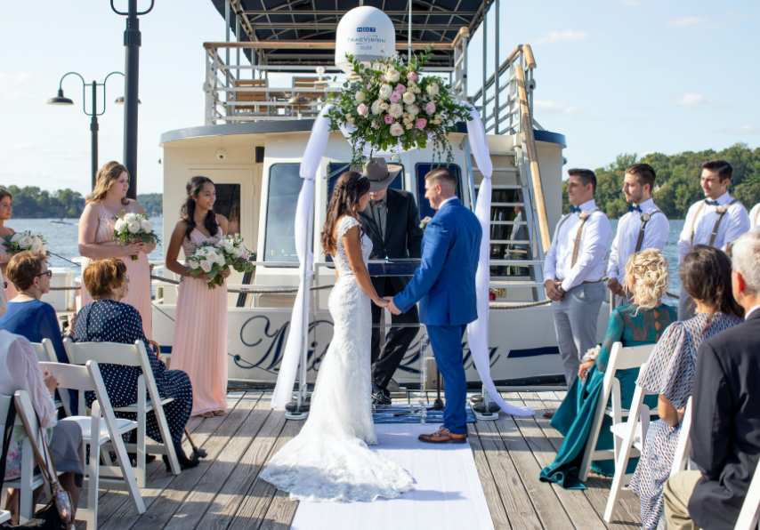 Bide and groom getting married on Miss Lotta